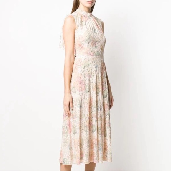 NWT Red Valentino Metallic Floral Print Fil Coupe Chiffon Midi Dress. Size 40 - Picture 3 of 10